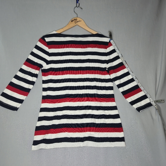 NWT Tommy Hilfiger Striped Boat Neck 3/4 Sleeve Top Nautical Buttons Size M - Picture 5 of 13